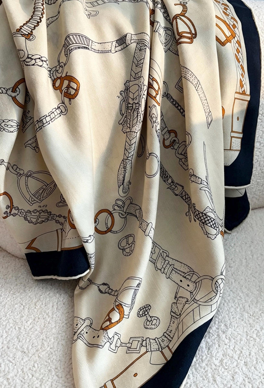 Silk Wool Scarf Shawl 53"x53" 135x135cm, Beige Equestrian Horse Scarf Large Square, Quiet Luxury Oversized Wrap, Warm Winter Shawl