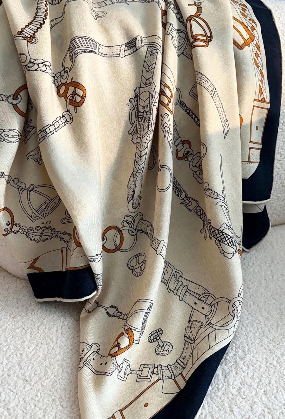 Silk Wool Scarf Shawl 53"x53" 135x135cm, Beige Equestrian Horse Scarf Large Square, Quiet Luxury Oversized Wrap, Warm Winter Shawl