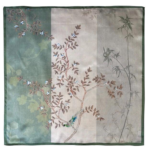 100% Mulberry Silk Scarf 26"x26" 65x65cm, Pastel Floral Silk Neck Scarf, Quiet Luxury Silk Bandana, Elegant Silk Neckerchief, Gift for Her
