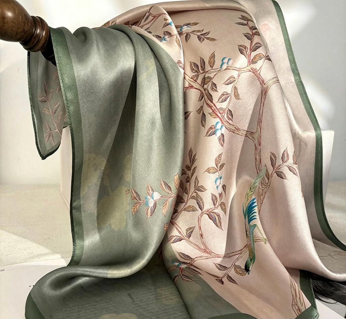 100% Mulberry Silk Scarf 26"x26" 65x65cm, Pastel Floral Silk Neck Scarf, Quiet Luxury Silk Bandana, Elegant Silk Neckerchief, Gift for Her