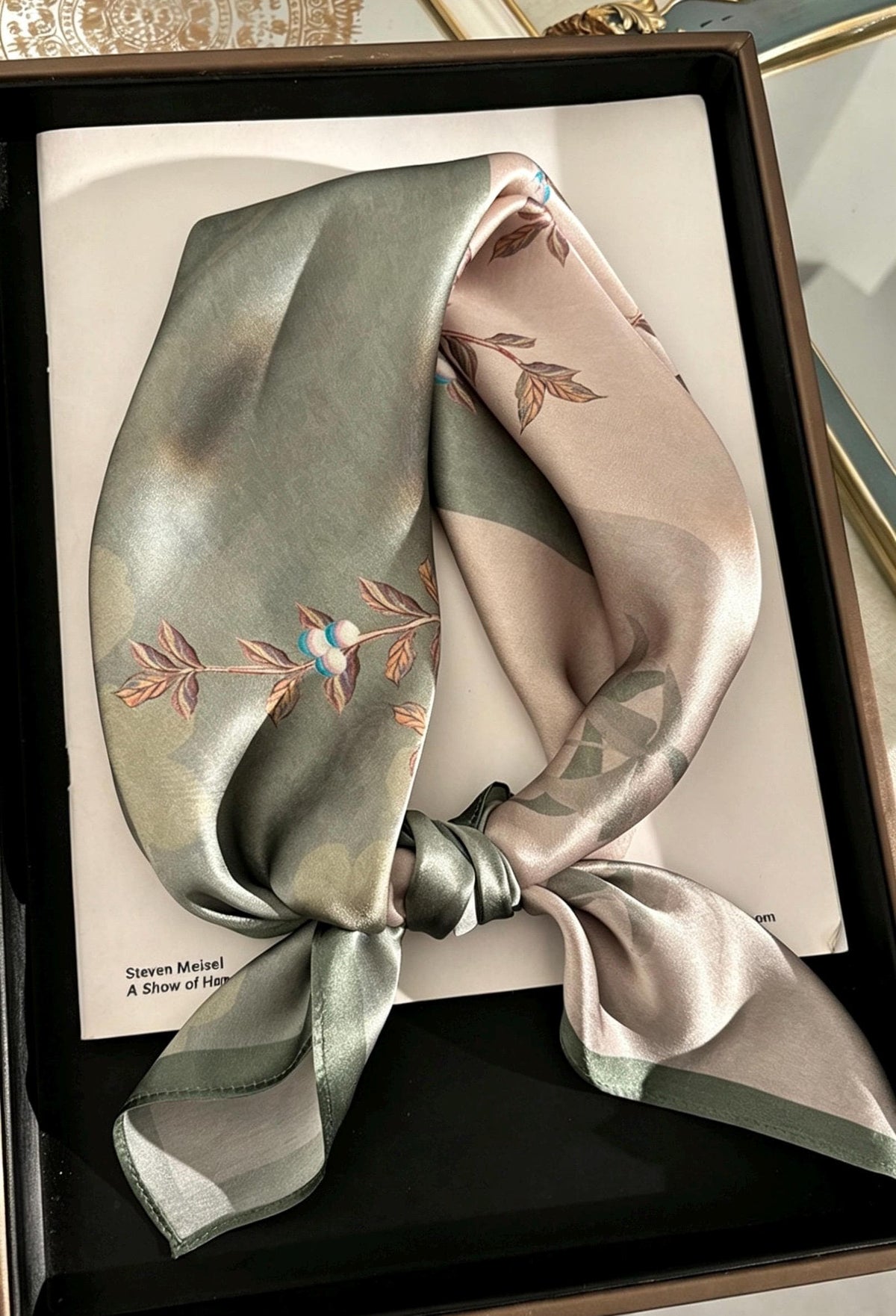 100% Mulberry Silk Scarf 26"x26" 65x65cm, Pastel Floral Silk Neck Scarf, Quiet Luxury Silk Bandana, Elegant Silk Neckerchief, Gift for Her