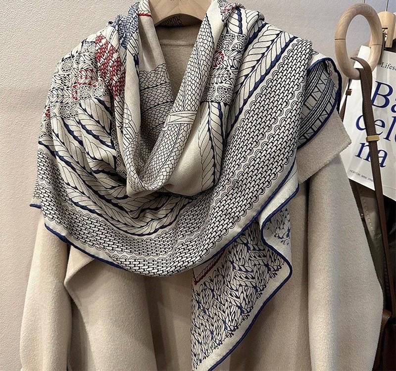 Silk Wool Scarf Shawl 53"x53" 135x135cm, Luxury Hand Rolled Silk Wool Wrap, Oversized Winter Scarf for Women, Elegant Square Pashmina