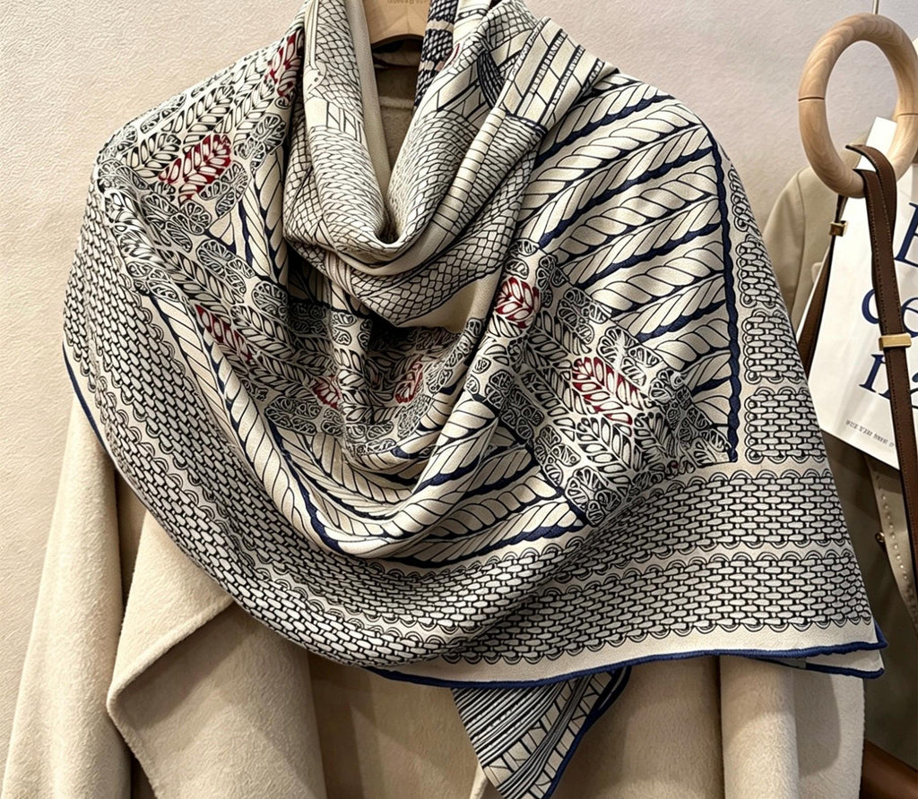 Silk Wool Scarf Shawl 53"x53" 135x135cm, Luxury Hand Rolled Silk Wool Wrap, Oversized Winter Scarf for Women, Elegant Square Pashmina