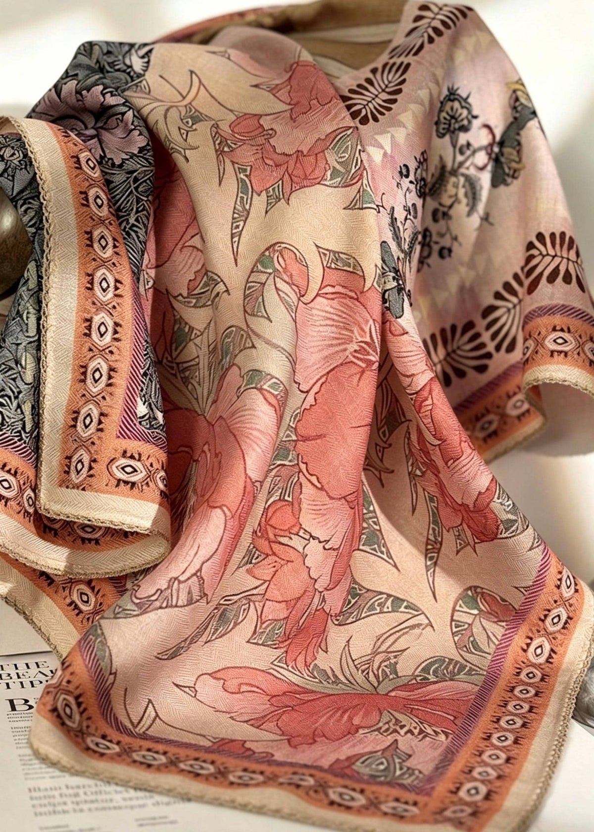100% Mulberry Silk Scarf 27"x27" 68x68cm, Luxury Lotus Pink Silk Wool Blend Scarf, Elegant Spring Neckwear, Chic French Silk Square