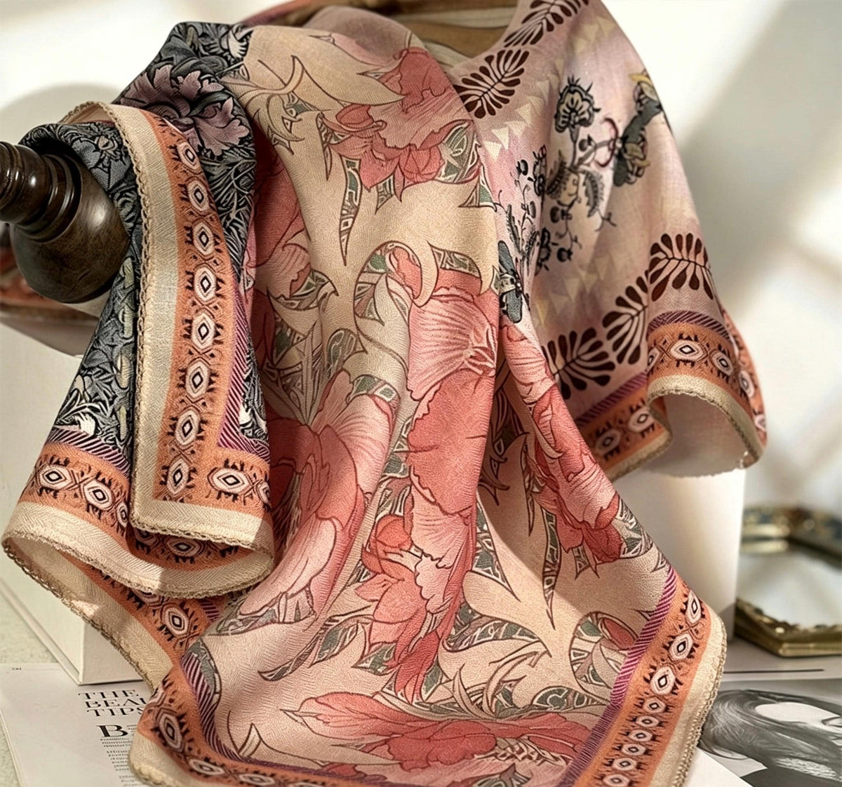 100% Mulberry Silk Scarf 27"x27" 68x68cm, Luxury Lotus Pink Silk Wool Blend Scarf, Elegant Spring Neckwear, Chic French Silk Square