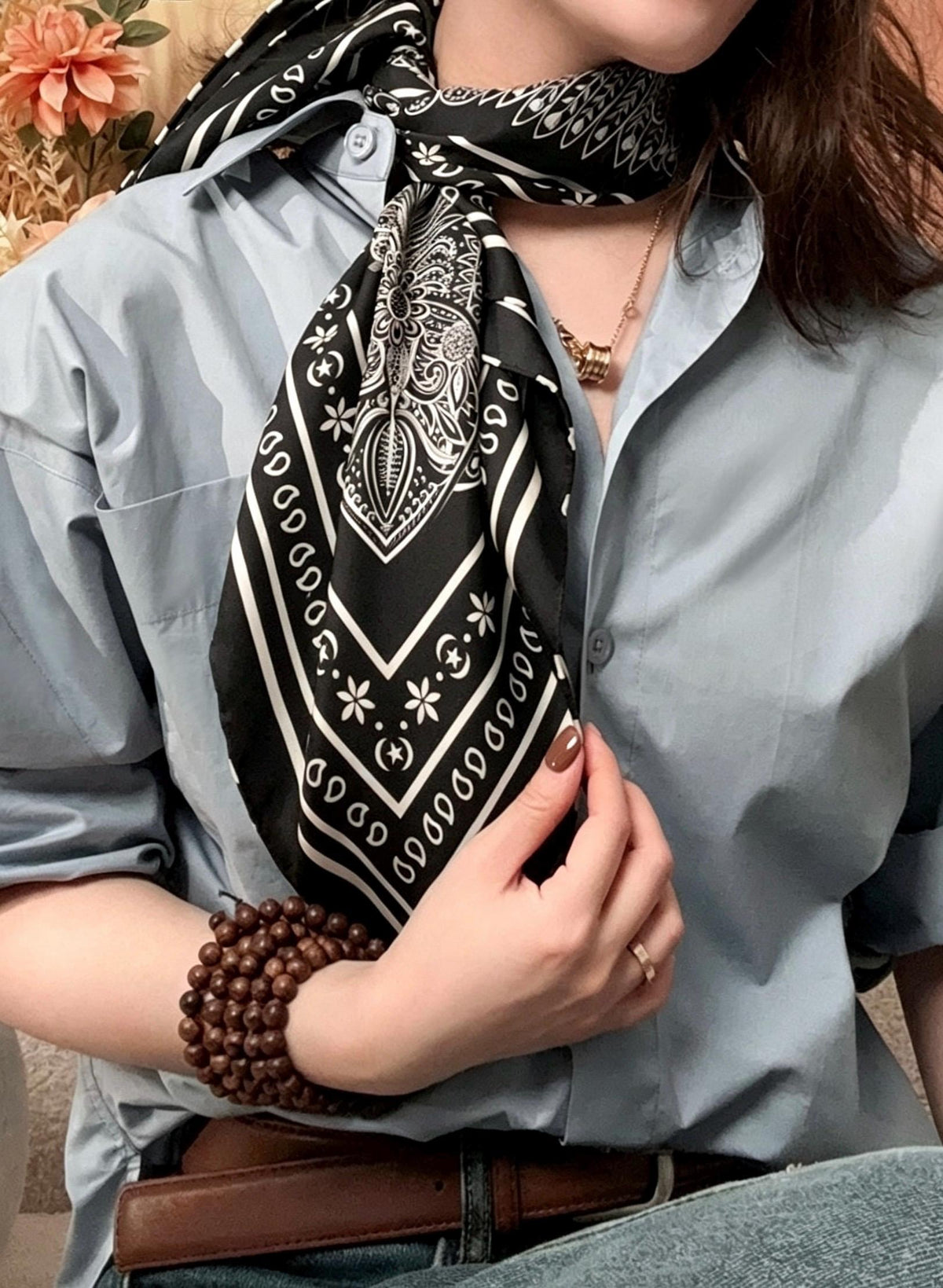 100% Mulberry Silk Scarf 27"x27" 68x68cm, Heavy Twill Silk Neckerchief, Luxury Royal Garden Floral Hair Scarf, Premium Gift for Her Wrap