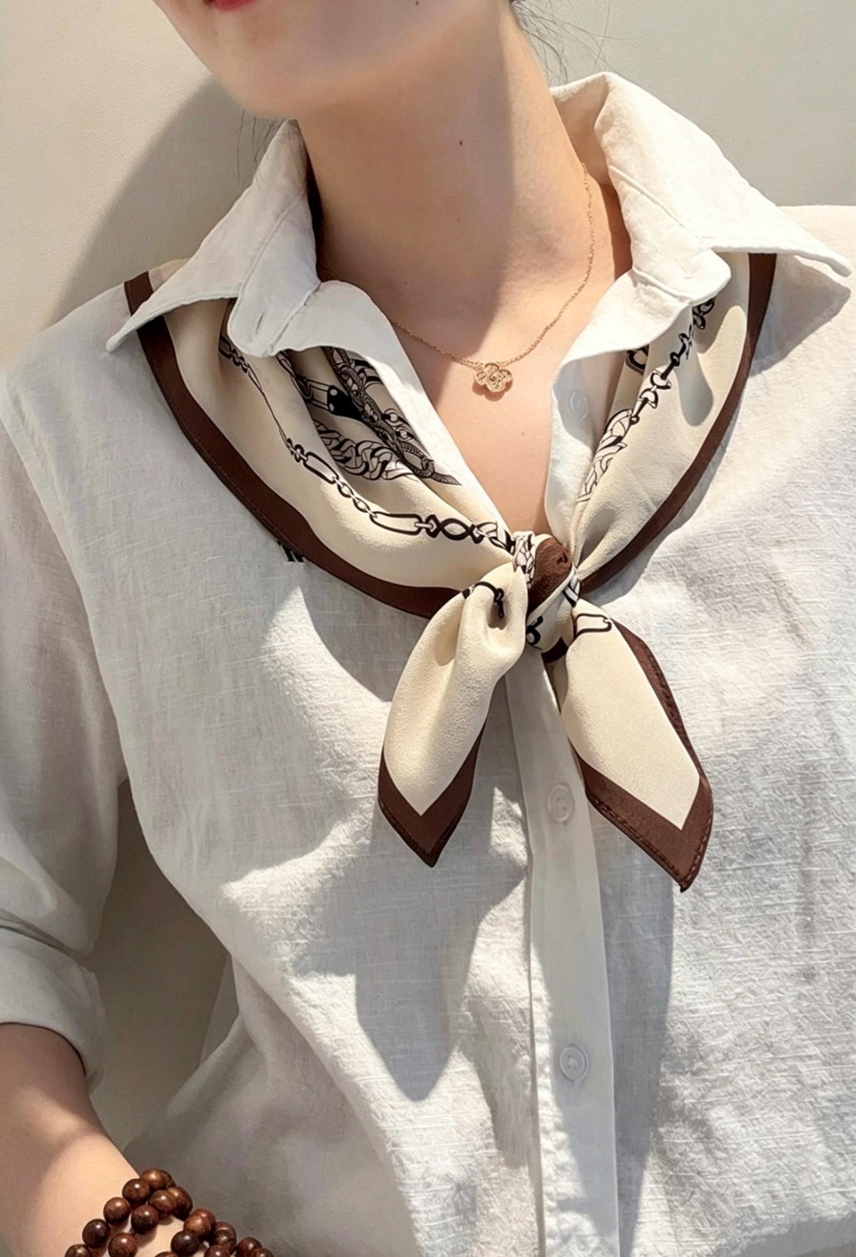100% Mulberry Silk Scarf 26”x26” 65x65 cm, Vintage Coffee Beige Silk Square, Crepe de Chine Neck Scarf, Retro Spring Summer Bandana Gift