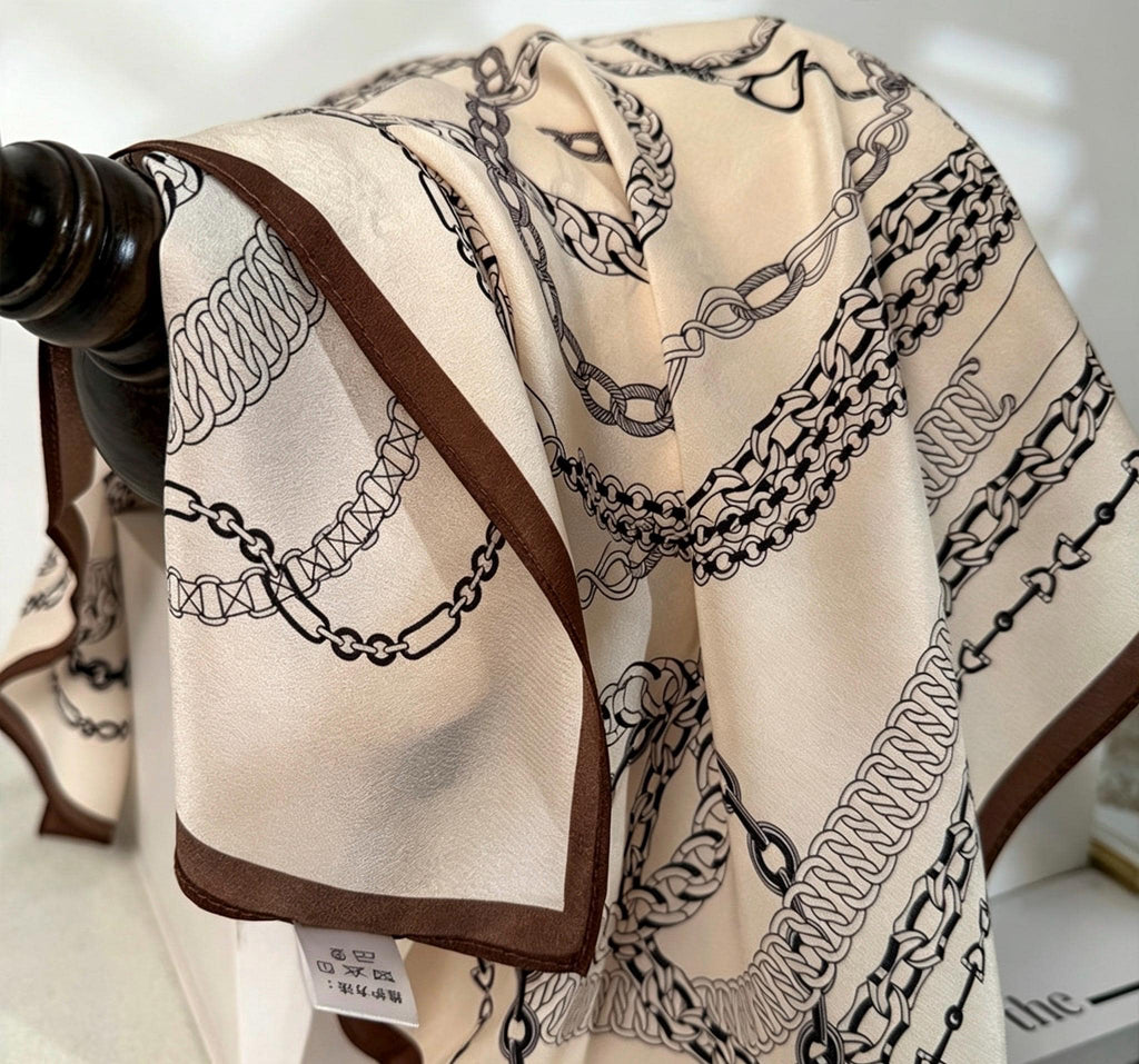 100% Mulberry Silk Scarf 26”x26” 65x65 cm, Vintage Coffee Beige Silk Square, Crepe de Chine Neck Scarf, Retro Spring Summer Bandana Gift