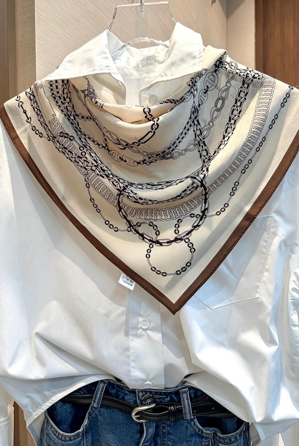 100% Mulberry Silk Scarf 26”x26” 65x65 cm, Vintage Coffee Beige Silk Square, Crepe de Chine Neck Scarf, Retro Spring Summer Bandana Gift