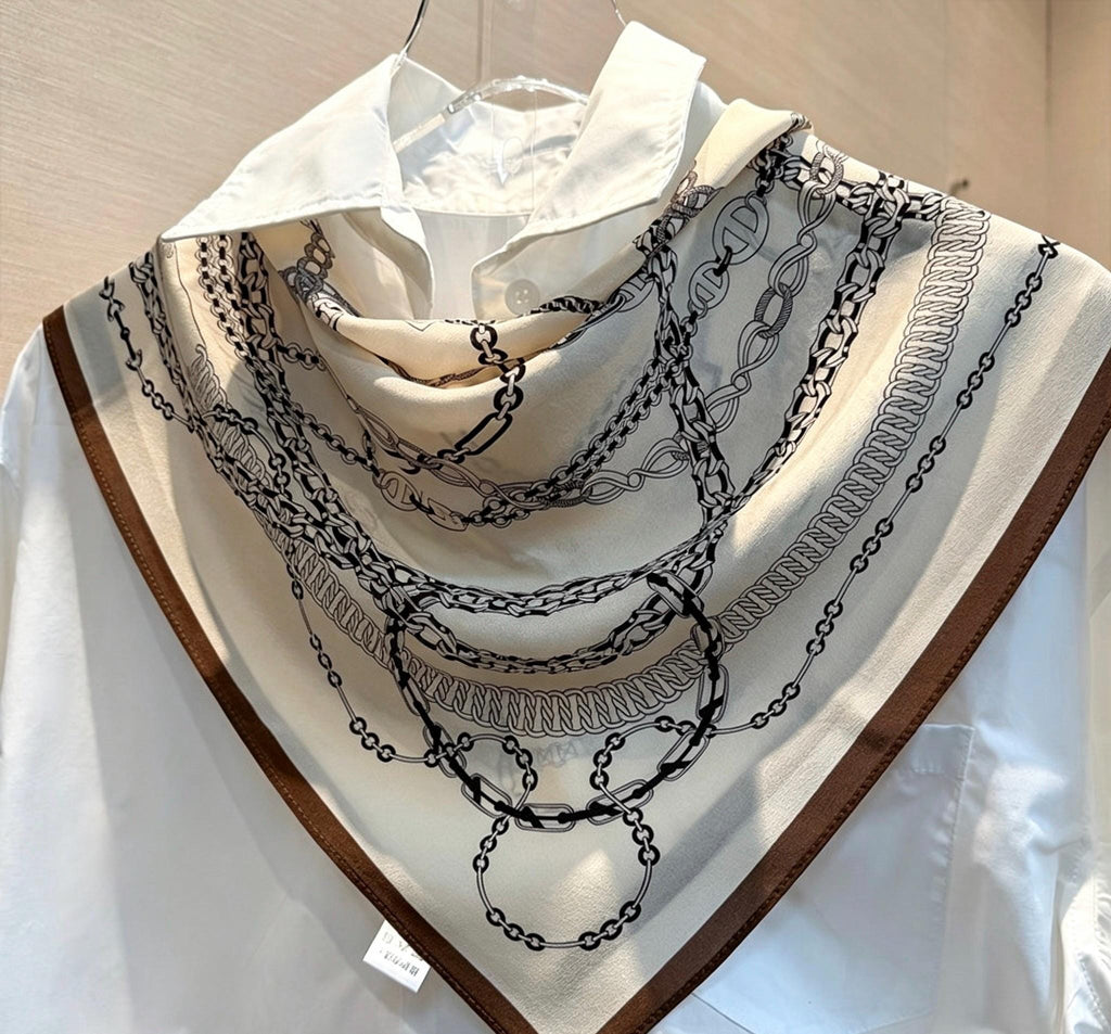 100% Mulberry Silk Scarf 26”x26” 65x65 cm, Vintage Coffee Beige Silk Square, Crepe de Chine Neck Scarf, Retro Spring Summer Bandana Gift