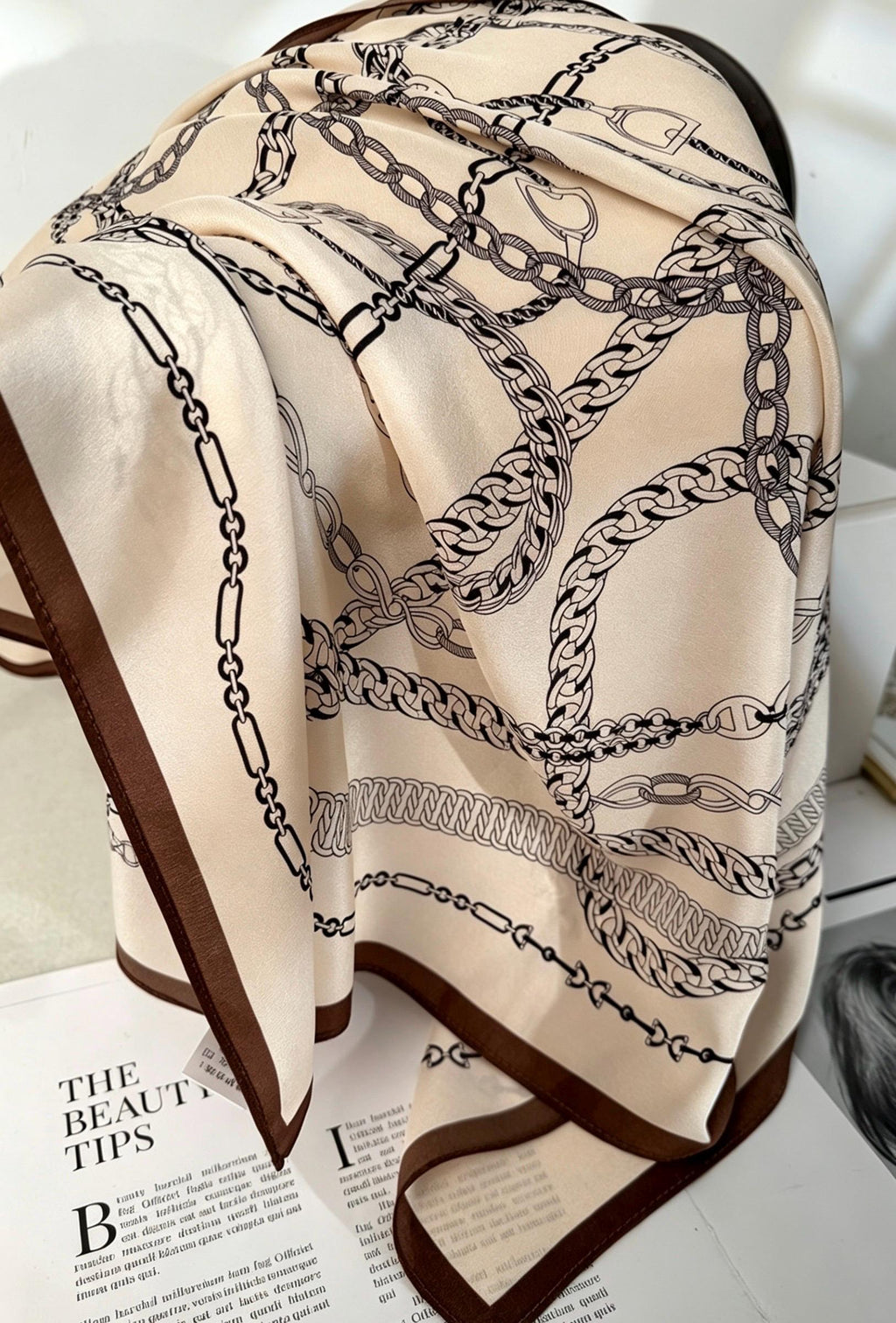 100% Mulberry Silk Scarf 26”x26” 65x65 cm, Vintage Coffee Beige Silk Square, Crepe de Chine Neck Scarf, Retro Spring Summer Bandana Gift