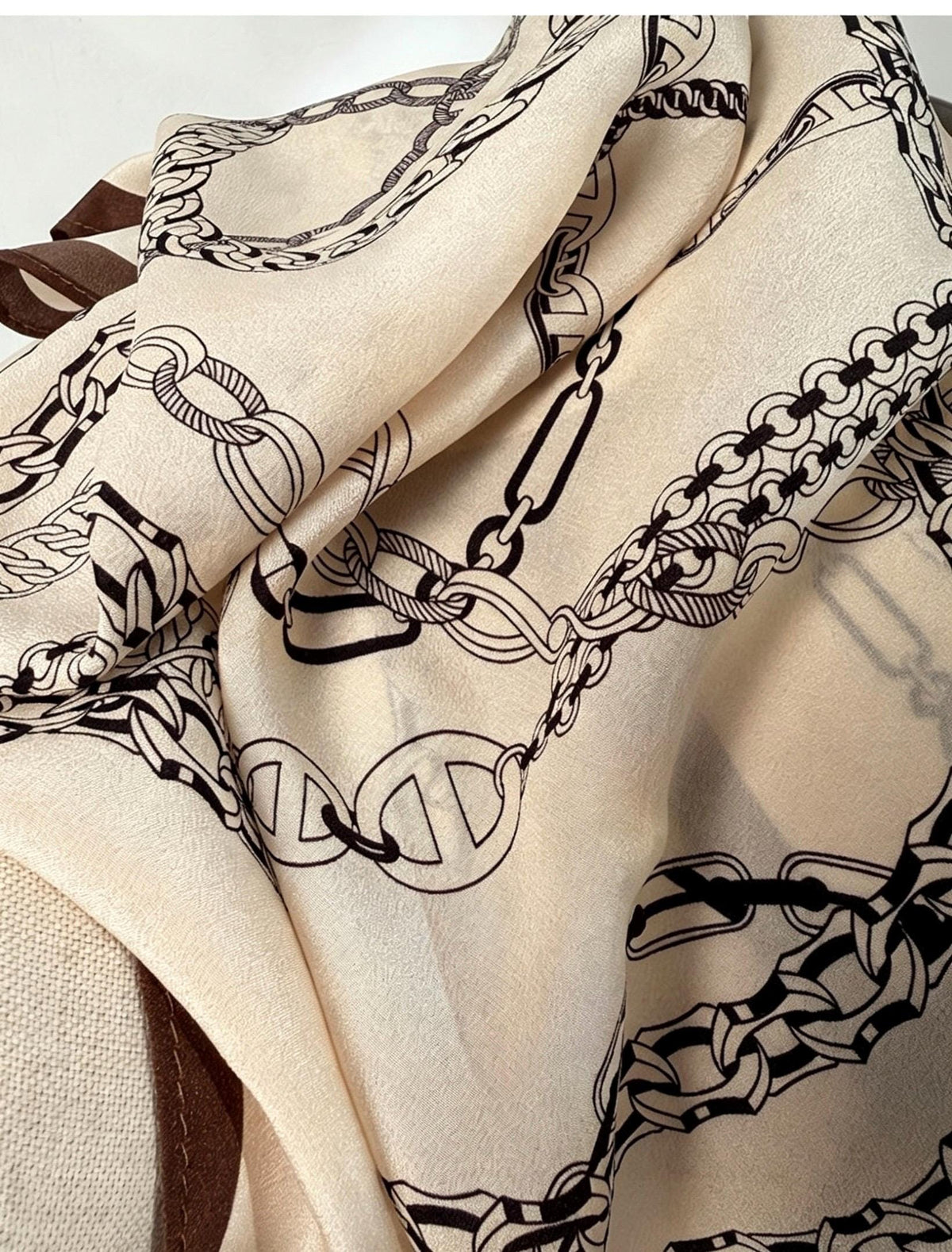 100% Mulberry Silk Scarf 26”x26” 65x65 cm, Vintage Coffee Beige Silk Square, Crepe de Chine Neck Scarf, Retro Spring Summer Bandana Gift