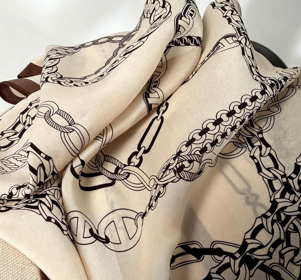 100% Mulberry Silk Scarf 26”x26” 65x65 cm, Vintage Coffee Beige Silk Square, Crepe de Chine Neck Scarf, Retro Spring Summer Bandana Gift