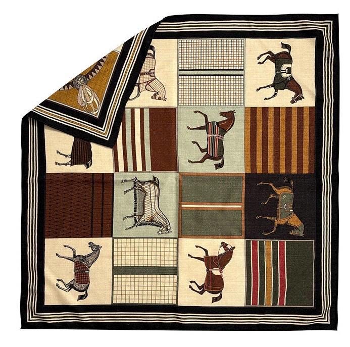 Silk Wool Scarf 27"x27" 68x68cm, Luxury Horse Print Silk Wool Scarf, Double Sided Winter Shawl, Square Bandana Gift for Her
