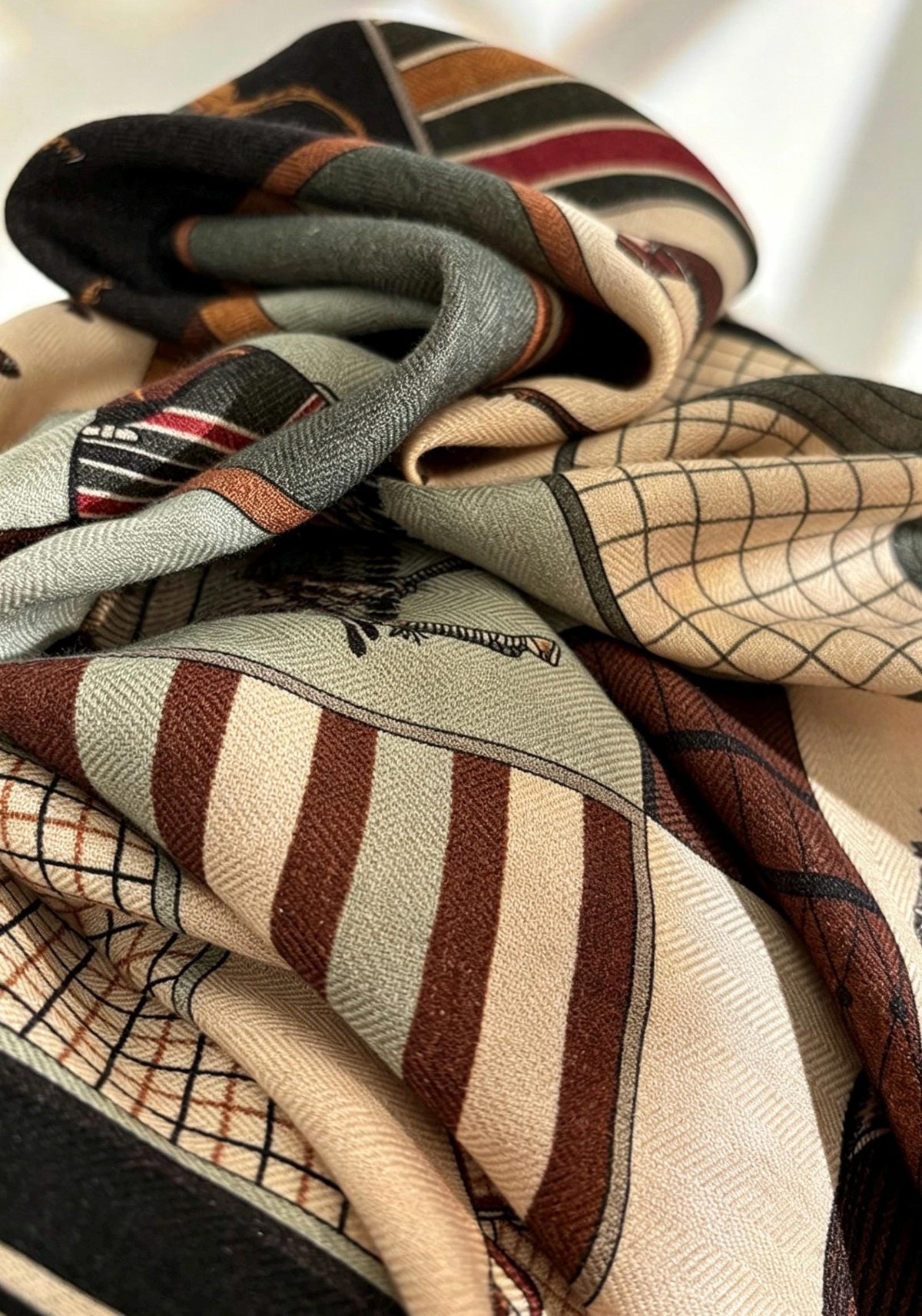 Silk Wool Scarf 27"x27" 68x68cm, Luxury Horse Print Silk Wool Scarf, Double Sided Winter Shawl, Square Bandana Gift for Her