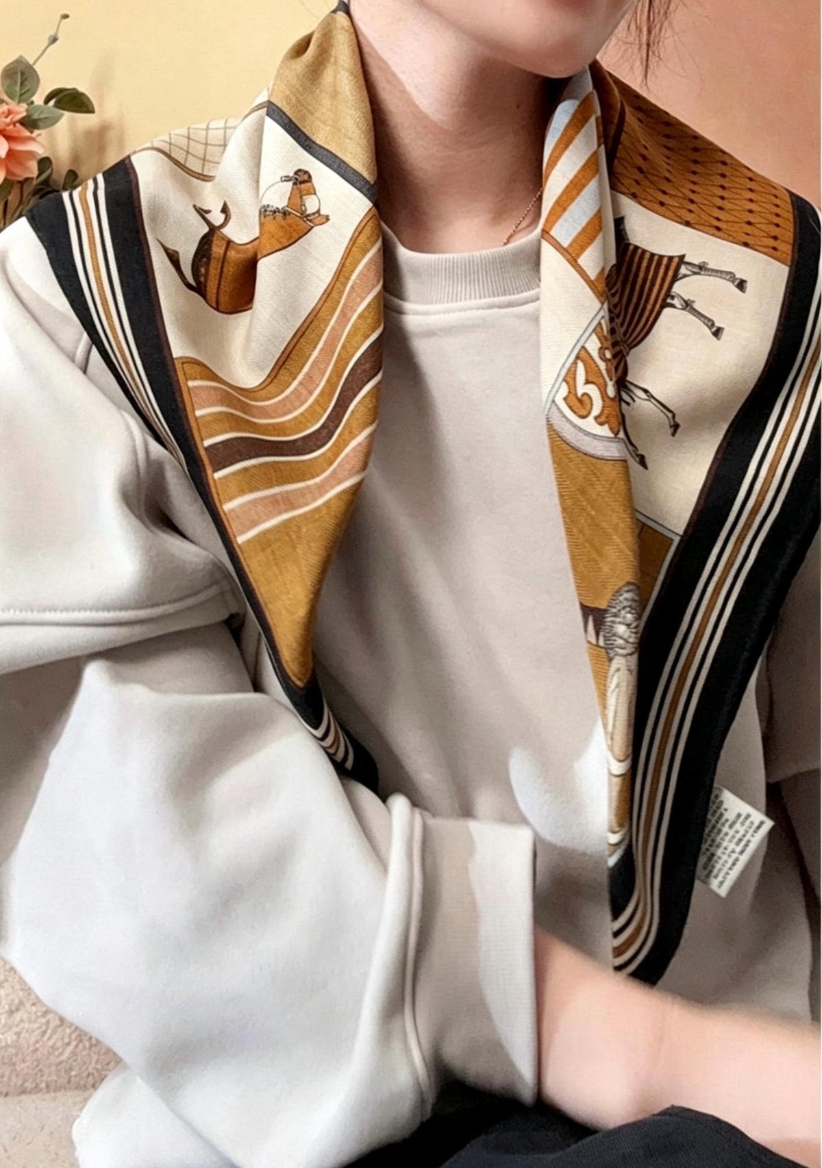 Silk Wool Scarf 27"x27" 68x68cm, Luxury Horse Print Silk Wool Scarf, Double Sided Winter Shawl, Square Bandana Gift for Her