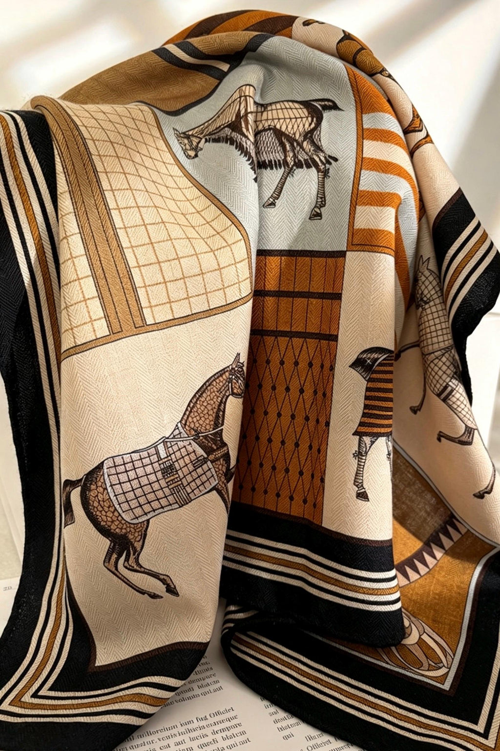 Silk Wool Scarf 27"x27" 68x68cm, Luxury Horse Print Silk Wool Scarf, Double Sided Winter Shawl, Square Bandana Gift for Her