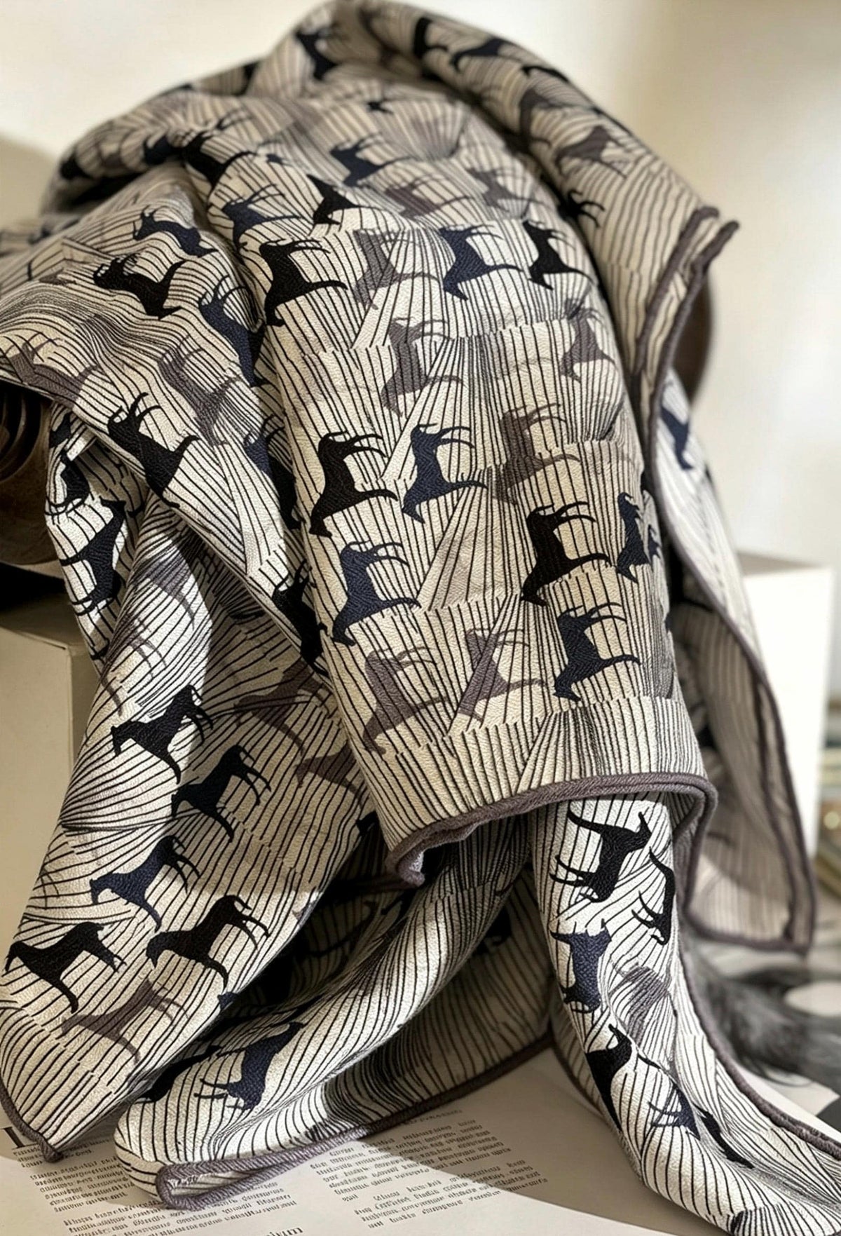 100% Mulberry Silk Scarf 53"x53" 135x135cm, Luxury Gray Equestrian Silk Wool Scarf, Blue Gray Horse Print Shawl, Winter Warm Wrap Gift