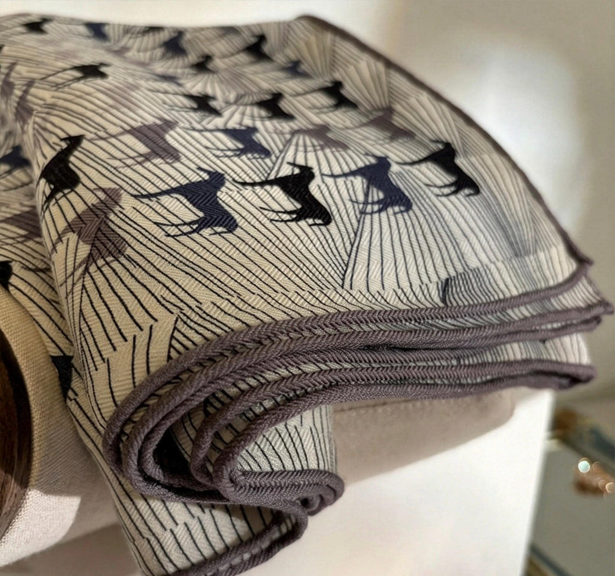 100% Mulberry Silk Scarf 53"x53" 135x135cm, Luxury Gray Equestrian Silk Wool Scarf, Blue Gray Horse Print Shawl, Winter Warm Wrap Gift