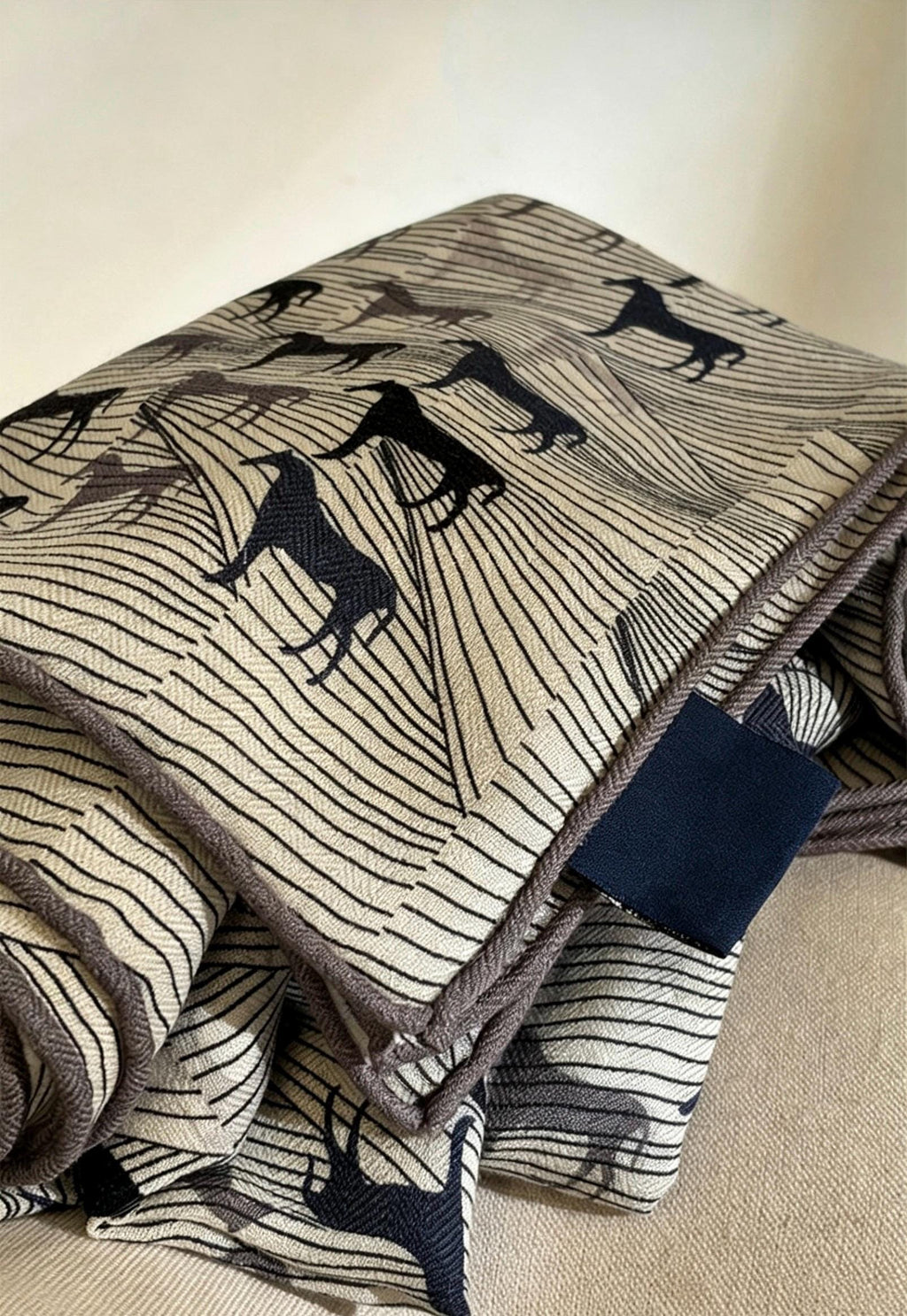 100% Mulberry Silk Scarf 53"x53" 135x135cm, Luxury Gray Equestrian Silk Wool Scarf, Blue Gray Horse Print Shawl, Winter Warm Wrap Gift