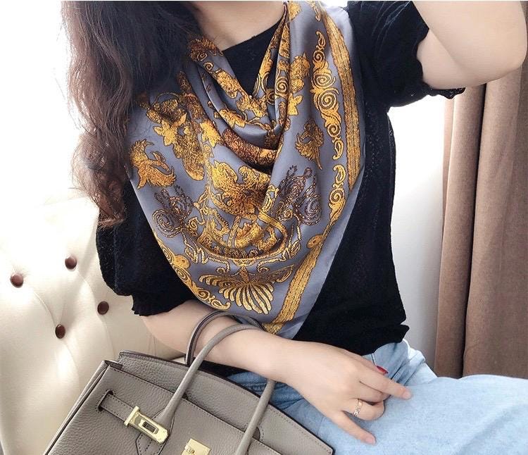 100% Mulberry Silk Scarf 43"x43" 110x110cm, Luxury Morandi Gray Carriage Silk Scarf, Premium Silk Satin Shawl, Vintage Wrap Gift for Her