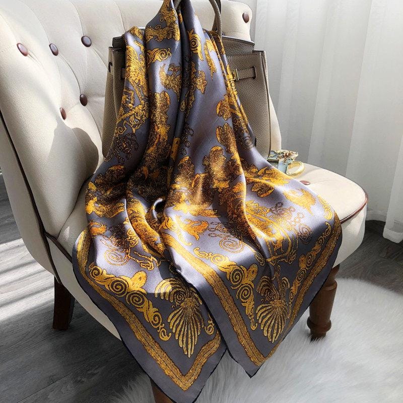 100% Mulberry Silk Scarf 43"x43" 110x110cm, Luxury Morandi Gray Carriage Silk Scarf, Premium Silk Satin Shawl, Vintage Wrap Gift for Her