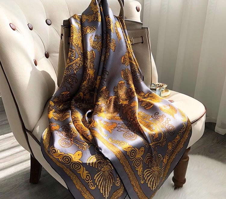 100% Mulberry Silk Scarf 43"x43" 110x110cm, Luxury Morandi Gray Carriage Silk Scarf, Premium Silk Satin Shawl, Vintage Wrap Gift for Her