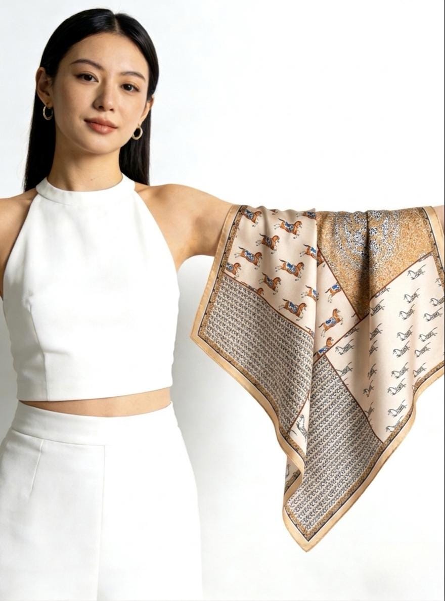 100% Silk Wool Scarf 53"x53" 135x135cm, Luxury Double Sided Two Tone Equestrian Horse Shawl, High-End Herringbone Pattern Large Square Wrap