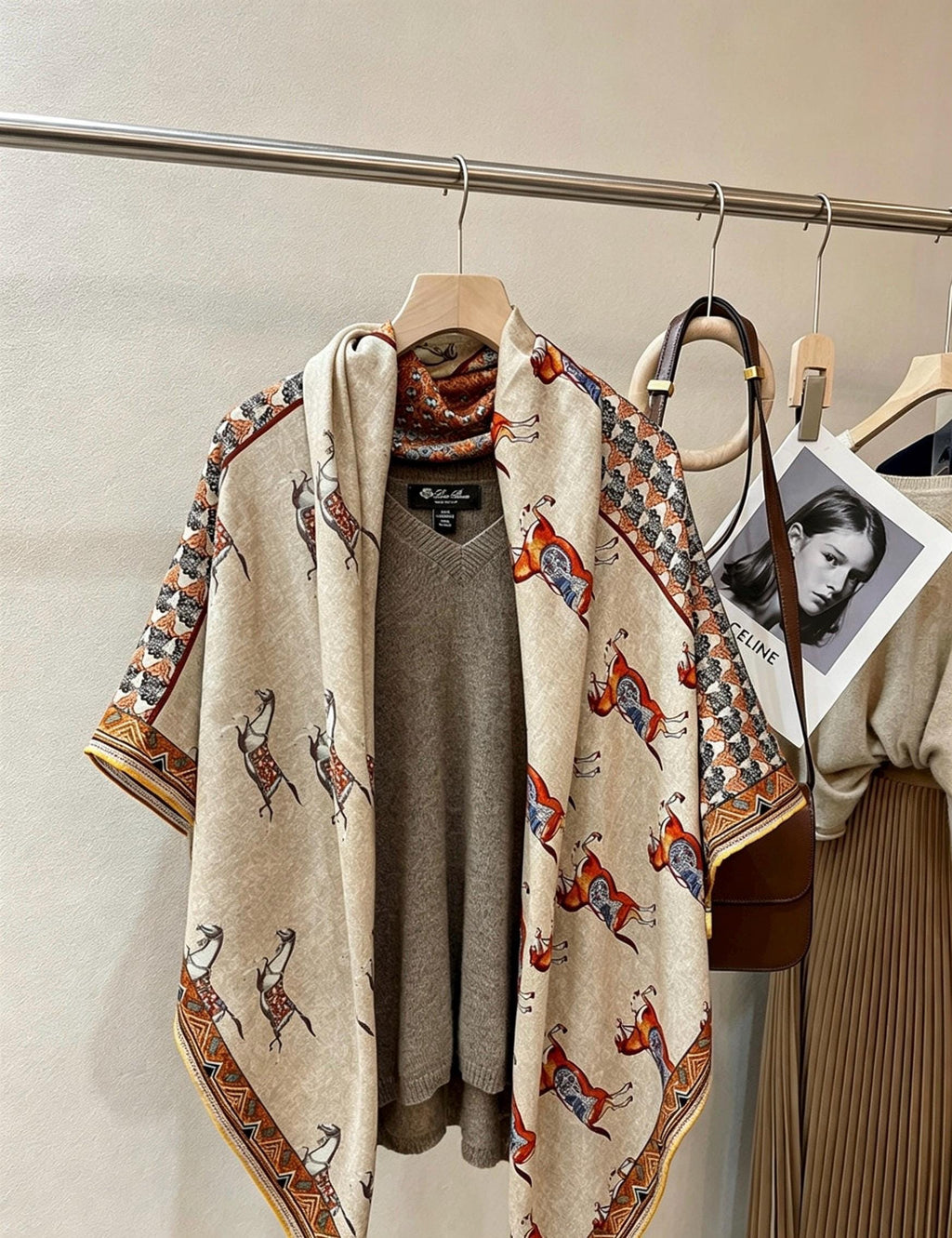100% Silk Wool Scarf 53"x53" 135x135cm, Luxury Double Sided Two Tone Equestrian Horse Shawl, High-End Herringbone Pattern Large Square Wrap