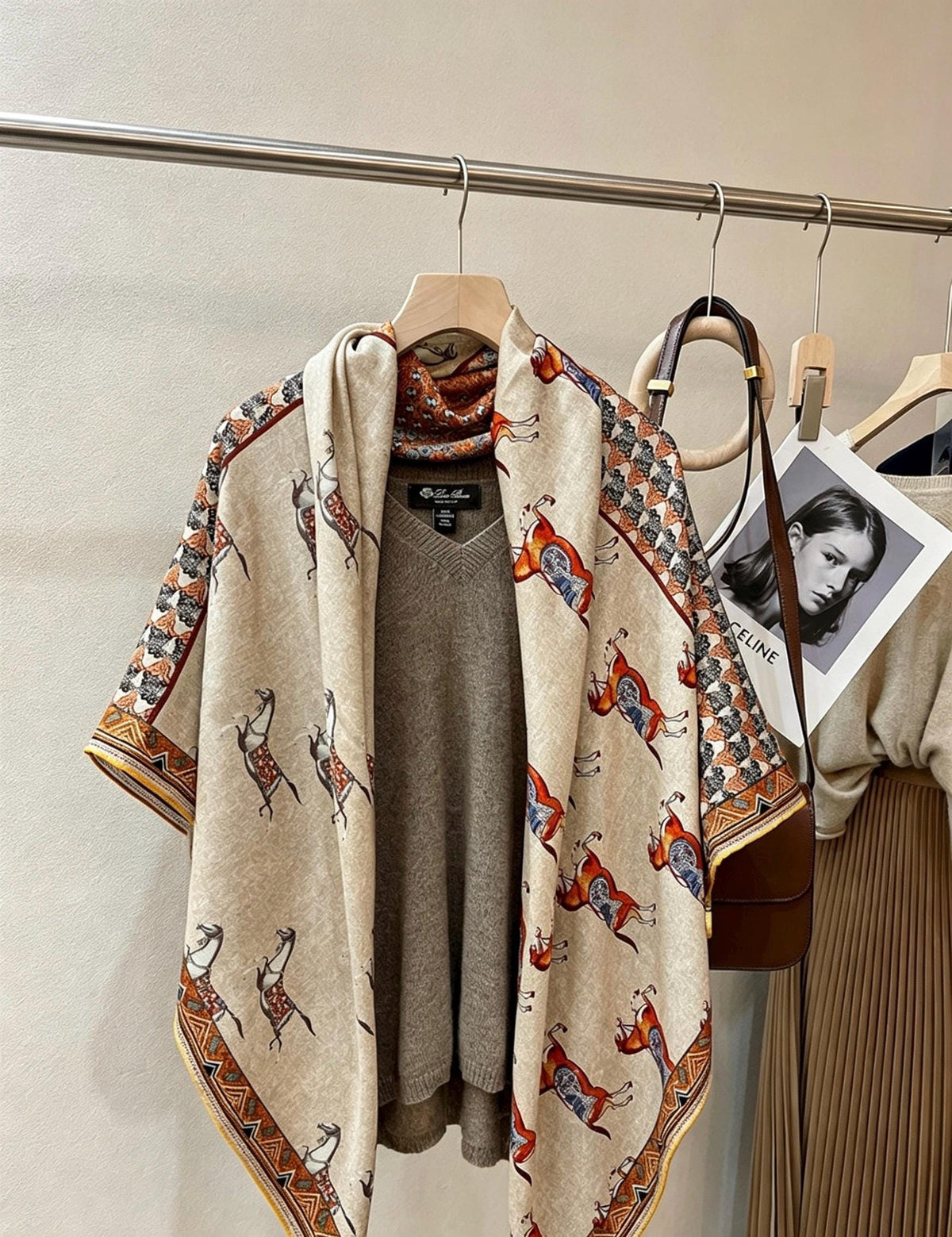 100% Silk Wool Scarf 53"x53" 135x135cm, Luxury Double Sided Two Tone Equestrian Horse Shawl, High-End Herringbone Pattern Large Square Wrap