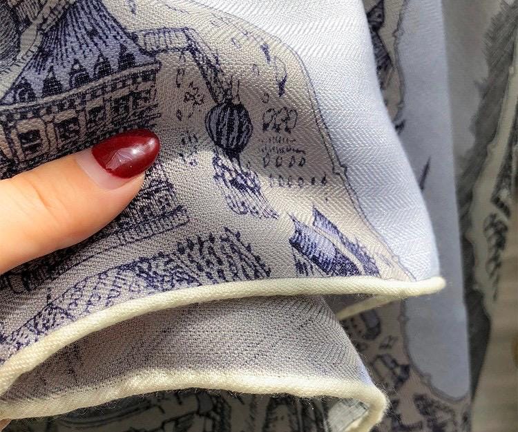 100% Silk Wool Scarf 53"x53" 135x135cm, Luxury Haze Blue Large Square Shawl, High-End Winter Warm Dual Use Wrap for Women