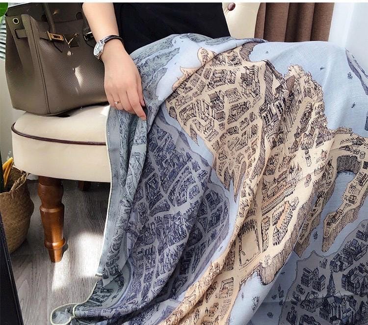 100% Silk Wool Scarf 53"x53" 135x135cm, Luxury Haze Blue Large Square Shawl, High-End Winter Warm Dual Use Wrap for Women