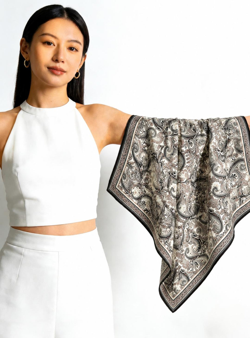 100% Mulberry Silk Scarf 26x26" 65x65CM, Vintage All-Match Silk Crepe de Chine Square Scarf, All-Season Retro Silk Neck Neckerchief