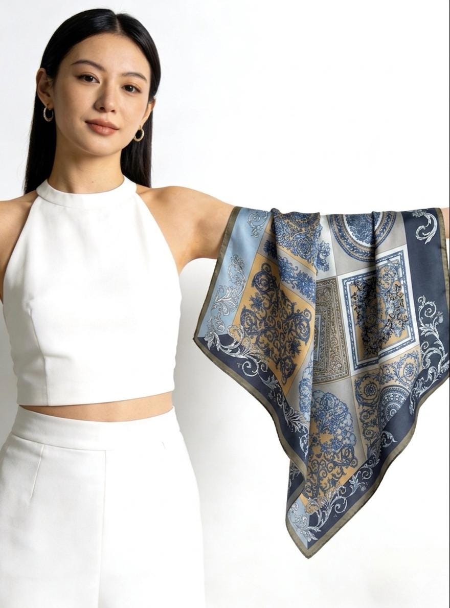 100% Mulberry Silk Scarf 35x35" 90x90CM, 14mm Silk Twill Square Scarf, Soft Aesthetic Elegant Shawl Wrap, Luxury Minimalist Gift for Her