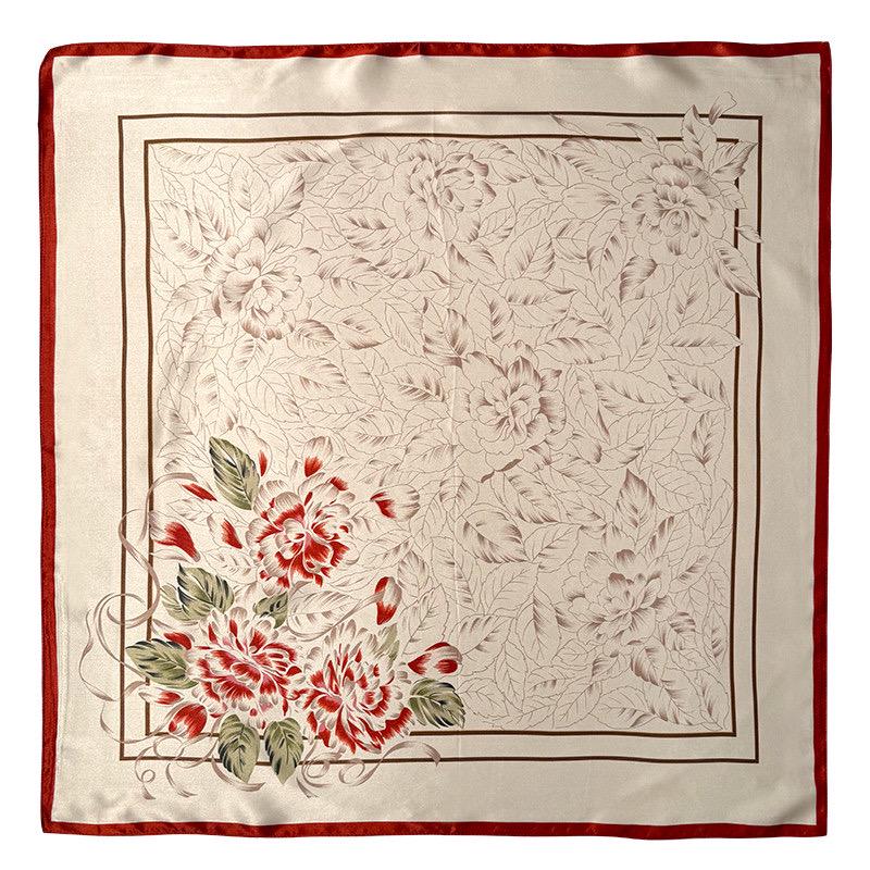 100% Mulberry Silk Scarf 26”x26” 65x65 cm, Peony Floral Silk Square Scarf Hanfu Accessories Elegant Chinese Style Neckerchief Bandana Gift