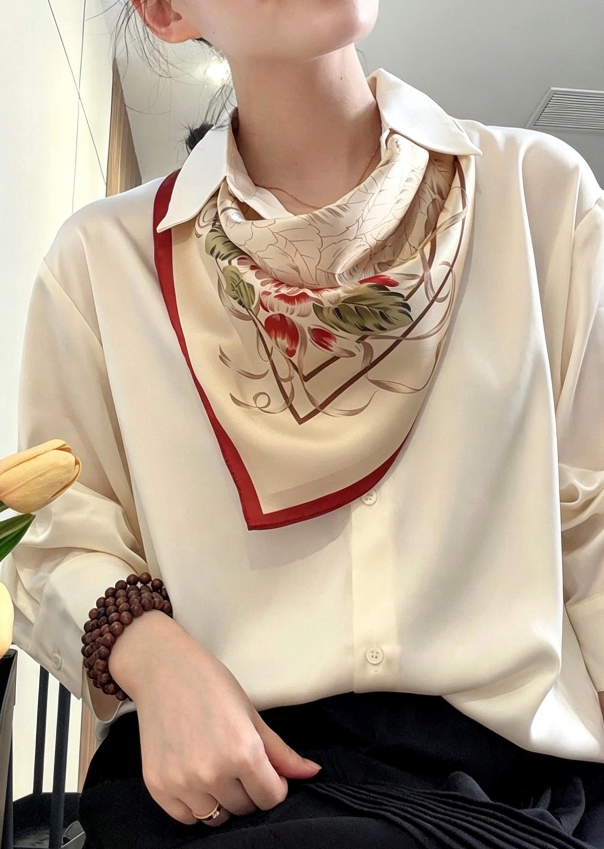 100% Mulberry Silk Scarf 26”x26” 65x65 cm, Peony Floral Silk Square Scarf Hanfu Accessories Elegant Chinese Style Neckerchief Bandana Gift