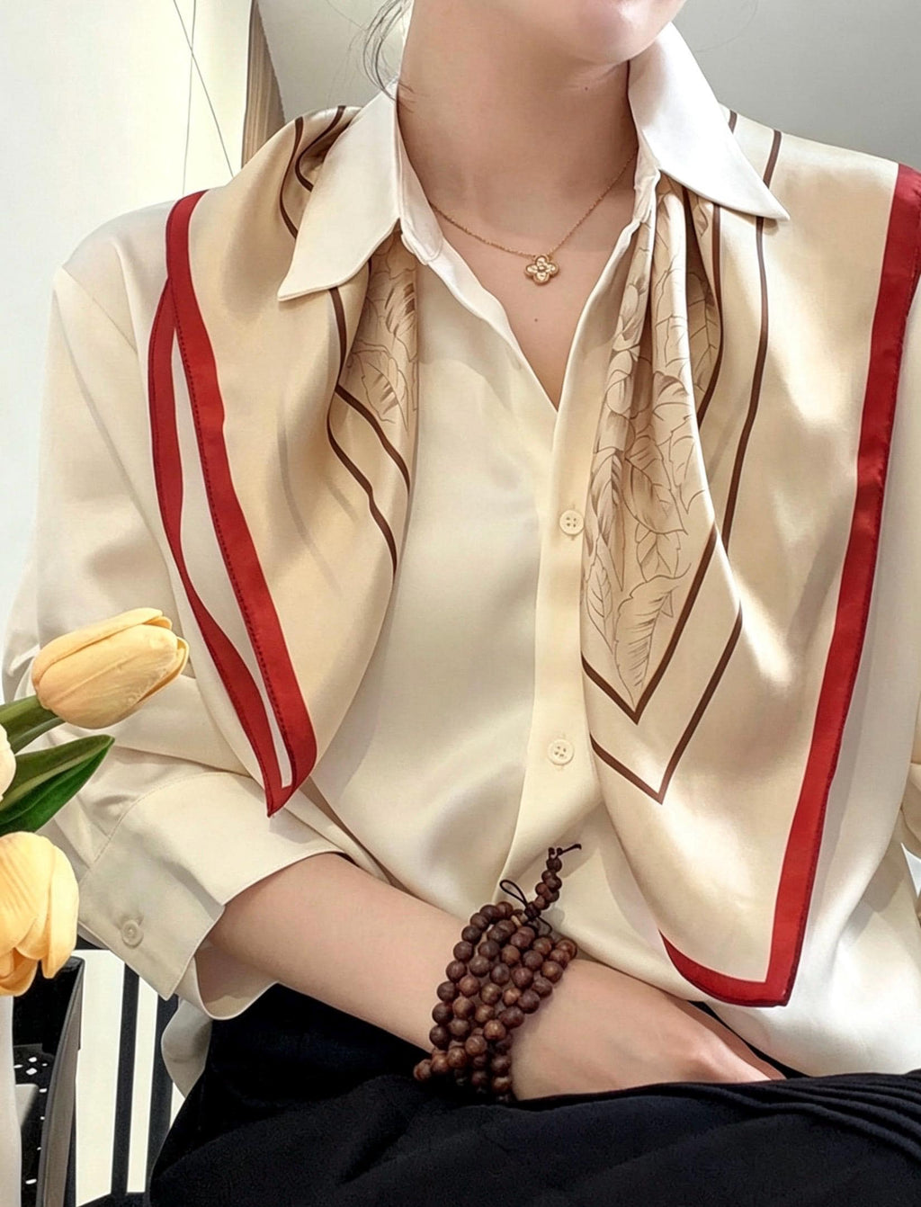 100% Mulberry Silk Scarf 26”x26” 65x65 cm, Peony Floral Silk Square Scarf Hanfu Accessories Elegant Chinese Style Neckerchief Bandana Gift
