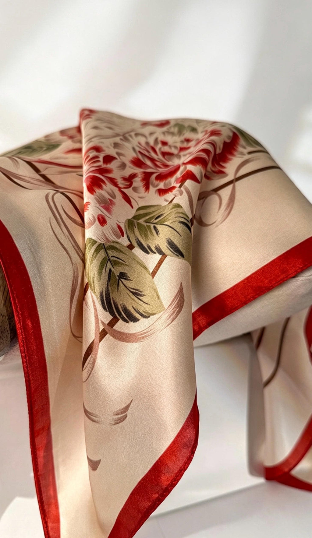 100% Mulberry Silk Scarf 26”x26” 65x65 cm, Peony Floral Silk Square Scarf Hanfu Accessories Elegant Chinese Style Neckerchief Bandana Gift