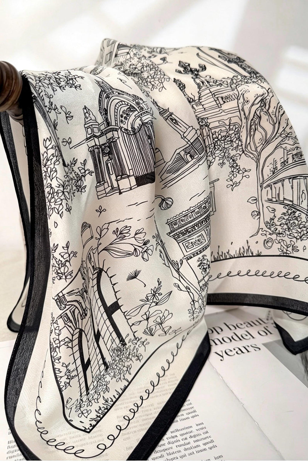 100% Mulberry Silk Scarf 26”x26” 65x65 cm, Minimalist Black White Paris Street Scene Silk Square Scarf Parisian Aesthetic Bandana Silk Tie