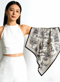 100% Mulberry Silk Scarf 26”x26” 65x65 cm, Minimalist Black White Paris Street Scene Silk Square Scarf Parisian Aesthetic Bandana Silk Tie