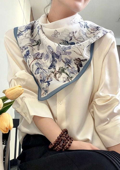 100% Mulberry Silk Scarf 26"x26" 65x65CM, Floral Butterfly Square Bandana, Silk Crepe de Chine Neck Scarf, Luxury Summer Gift for Her