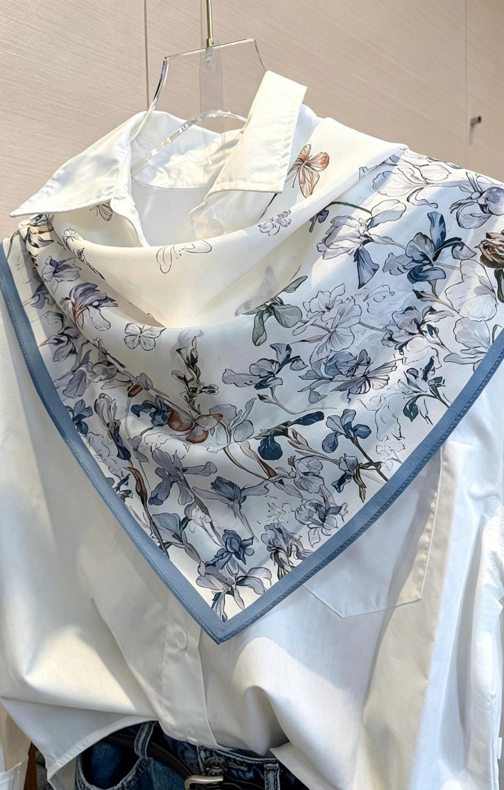 100% Mulberry Silk Scarf 26"x26" 65x65CM, Floral Butterfly Square Bandana, Silk Crepe de Chine Neck Scarf, Luxury Summer Gift for Her