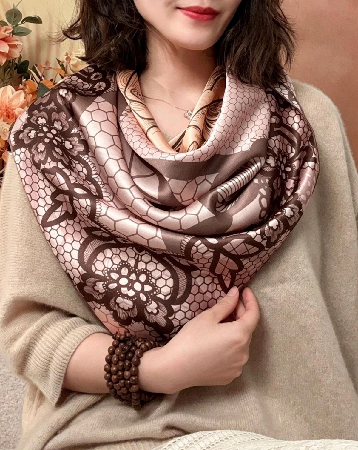 100% Mulberry Silk Scarf 42"x42" 108x108cm, Hangzhou Silk Wrap, Elegant Spring Shawl, Sun Protection Square Scarf, Luxury Hair Bandana Gift