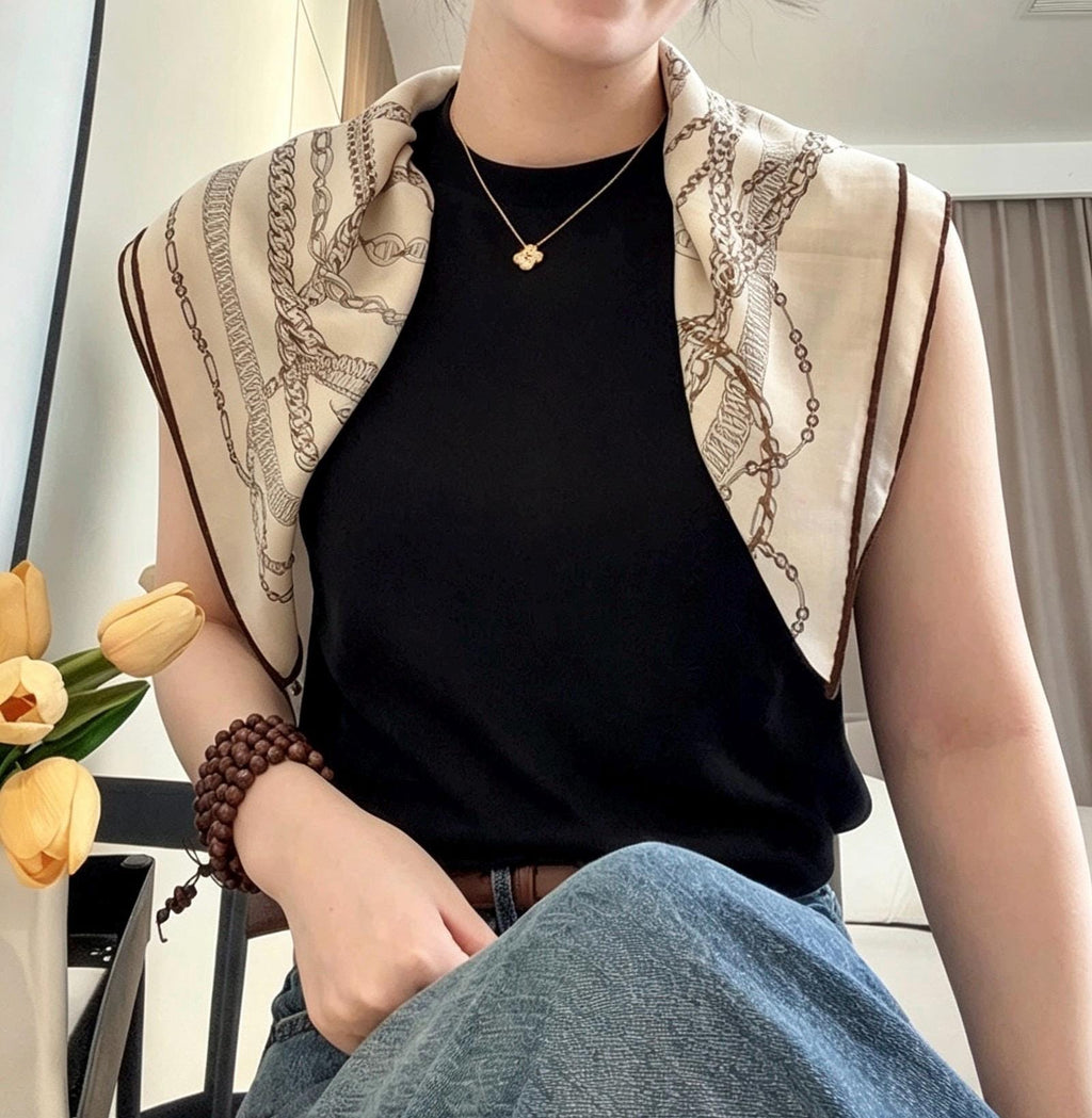 Silk Wool Blend Scarf 26"x26" 65x65CM, Square Scarf, Luxury Khaki Neck Head Scarf, Old Money Aesthetic, Intellectual Gift