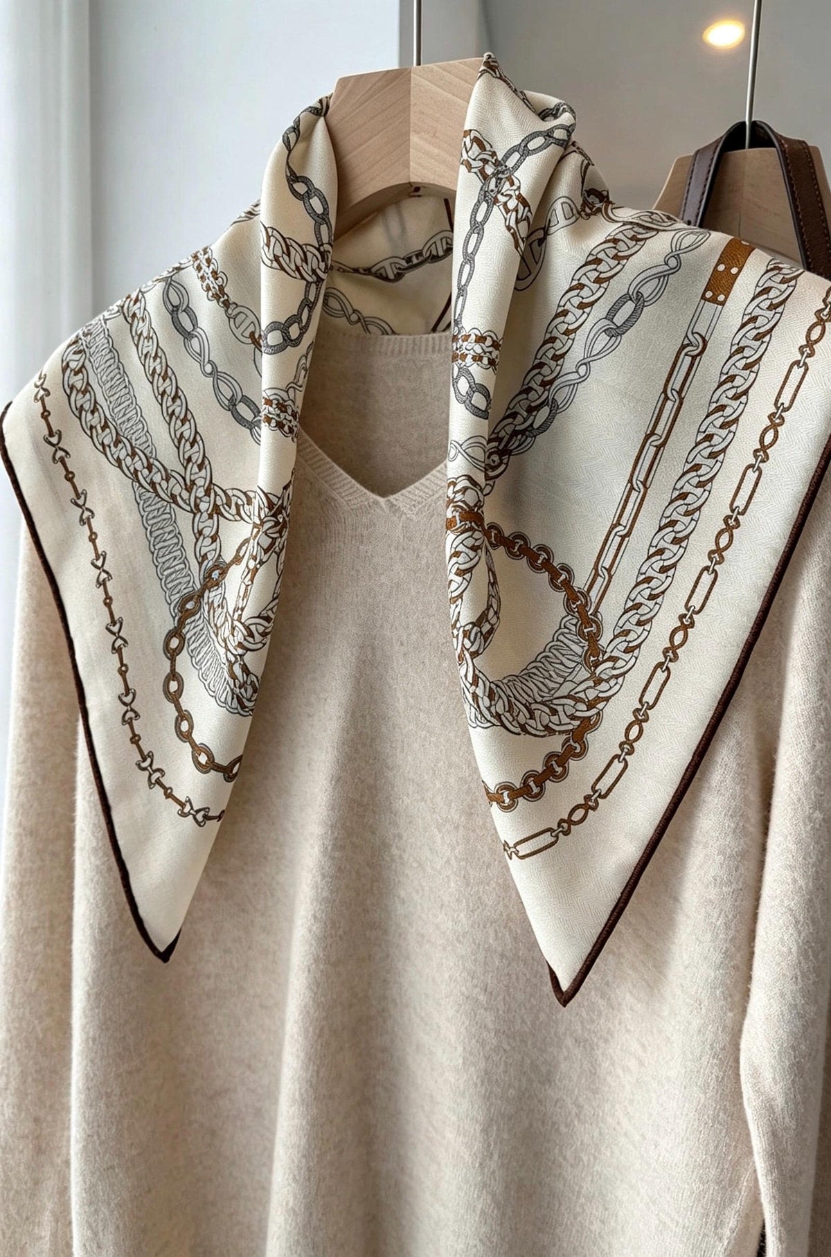Silk Wool Blend Scarf 26"x26" 65x65CM, Square Scarf, Luxury Khaki Neck Head Scarf, Old Money Aesthetic, Intellectual Gift
