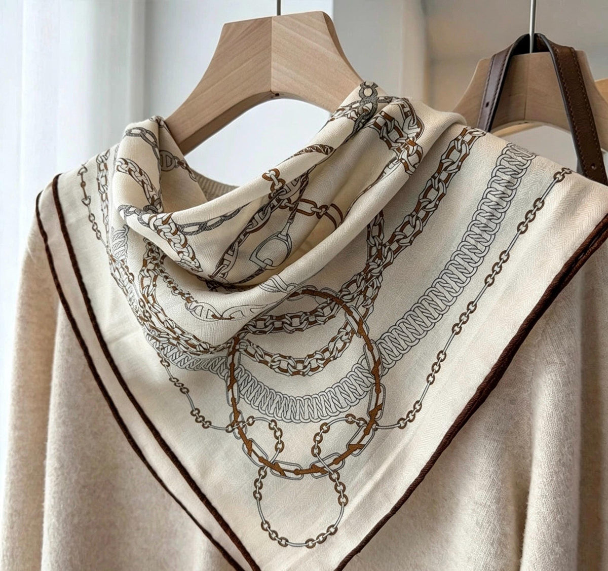 Silk Wool Blend Scarf 26"x26" 65x65CM, Square Scarf, Luxury Khaki Neck Head Scarf, Old Money Aesthetic, Intellectual Gift