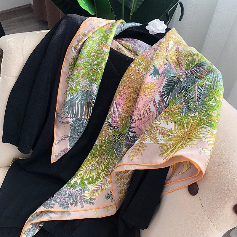 100% Mulberry Silk Scarf 35"x35" 90x90cm Gentle Milk Tea Beige Square Shawl Sun Protection Elegant Winter Warm Head Wrap Gift for Women