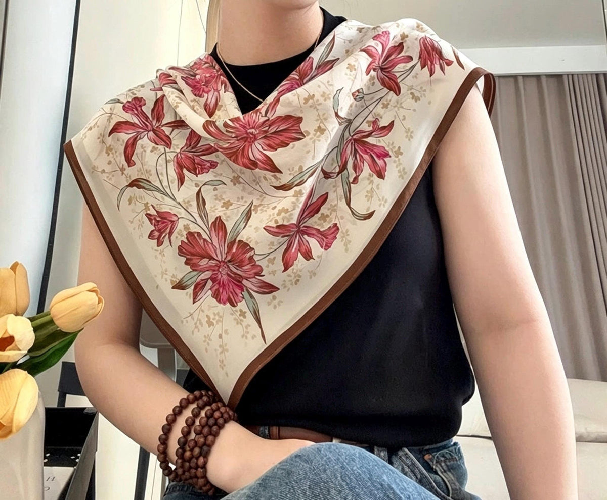 100% Silk Wool Scarf 26"x26" 65x65cm, Soft Pastel Pink Crepe De Chine Silk Scarf, Quiet Luxury Neckerchief, Old Money Aesthetic Bandana Gift