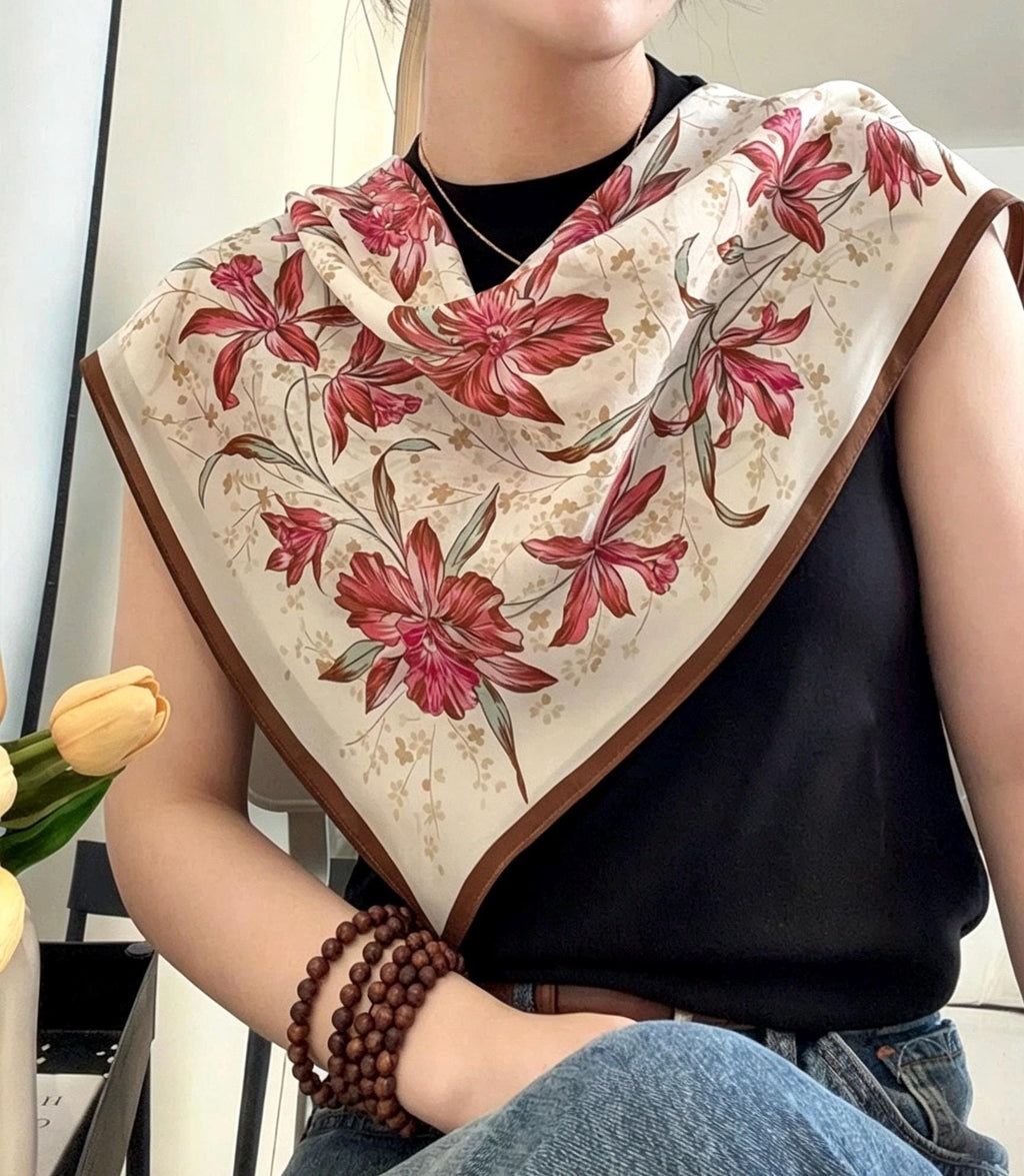 100% Silk Wool Scarf 26"x26" 65x65cm, Soft Pastel Pink Crepe De Chine Silk Scarf, Quiet Luxury Neckerchief, Old Money Aesthetic Bandana Gift