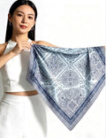 100% Mulberry Silk Scarf 26x26" 65x65CM, Sea Salt Blue Silk Crepe De Chine Square Scarf, Minimalist Neck Scarf, Gift for Her, Chic Wrap